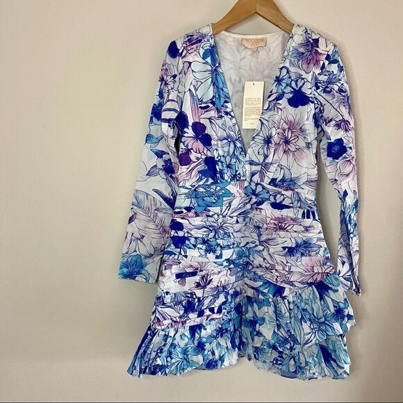 ROCOCO SAND Amaya Ruched Mini Dress In Blue Sz S - Picture 9 of 9